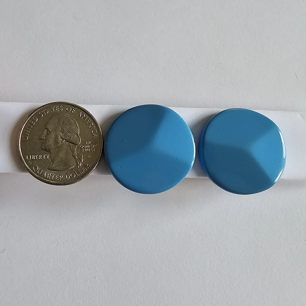 Vintage earrings clip on sky blue plastic cabochons retro